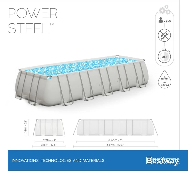Bestway Power Steel Rectangular Zwembad - 640 X 274 X 132 Cm - Met Zandfilterpomp En Accessoires - Afbeelding 9
